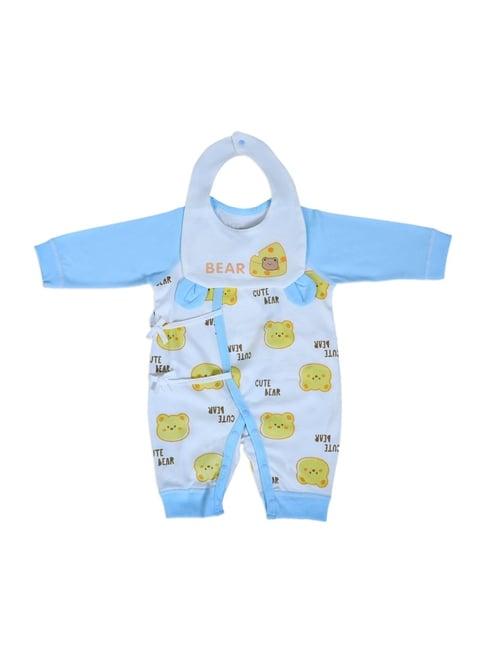 baby moo kids blue & yellow cotton printed full sleeves bodysuit with bib