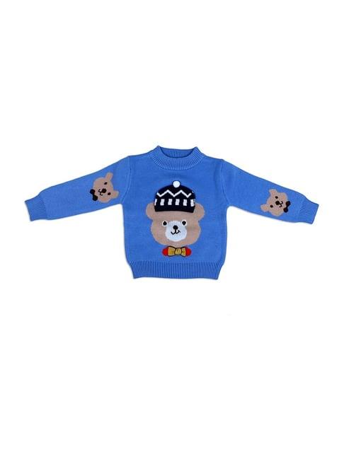 baby moo kids blue applique full sleeves sweater