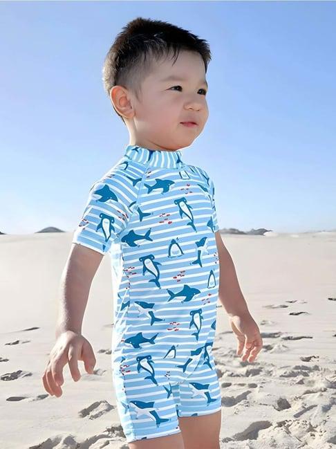 baby moo kids blue printed swimming costume