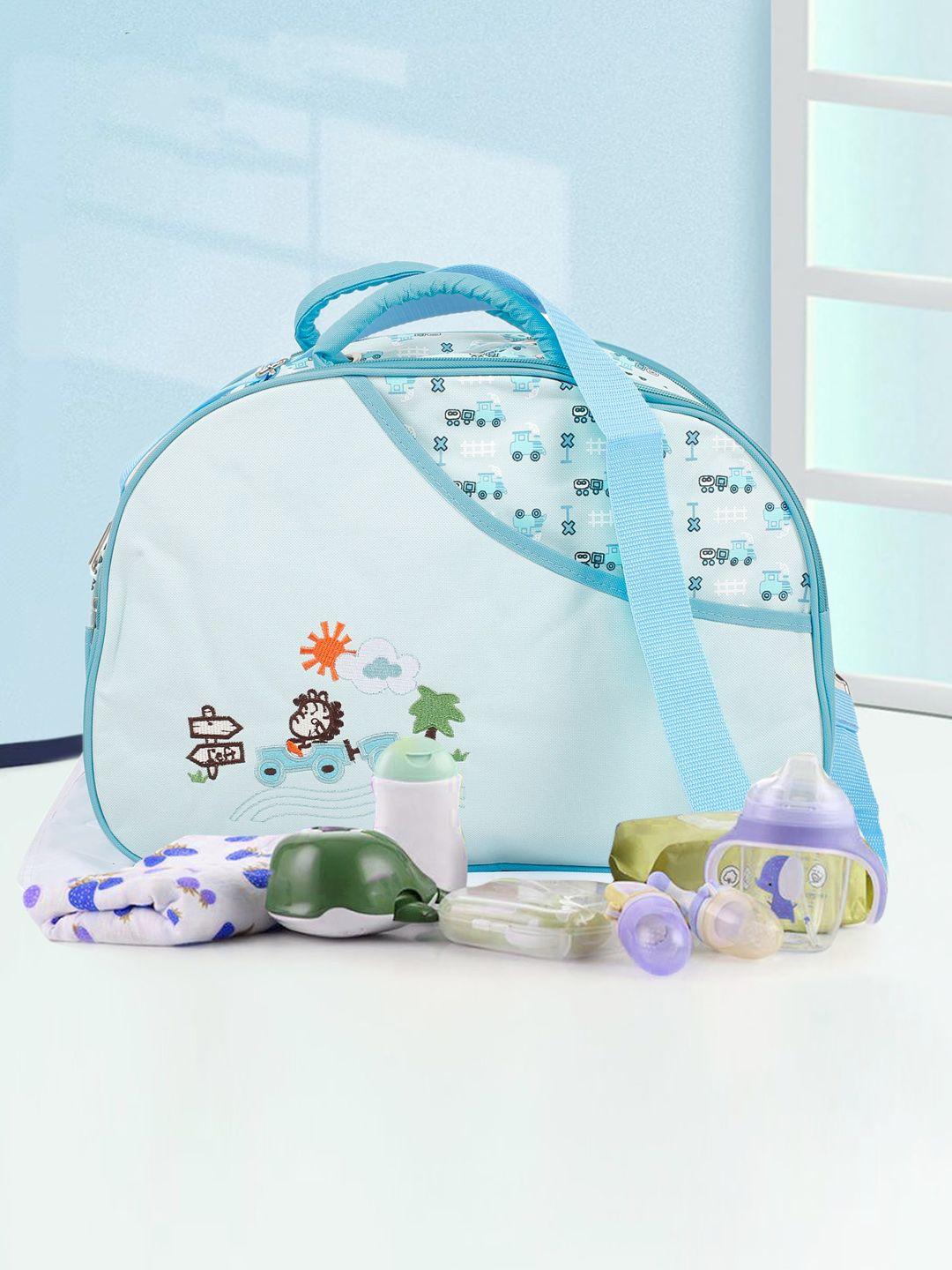 baby moo kids blue vintage train printed diaper bag