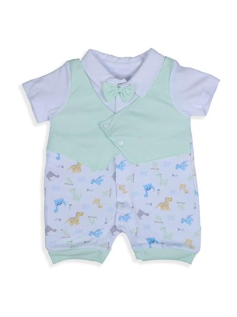 baby moo kids green & off-white cotton printed romper