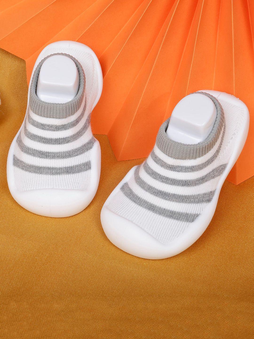 baby moo kids grey & white striped slip-on sneakers