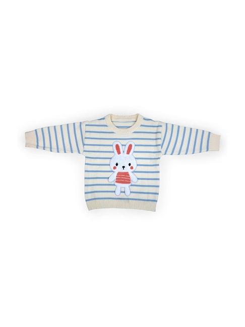 baby moo kids off-white & blue cotton applique full sleeves sweater