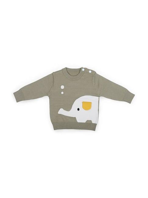 baby moo kids olive green & white cotton printed full sleeves sweater