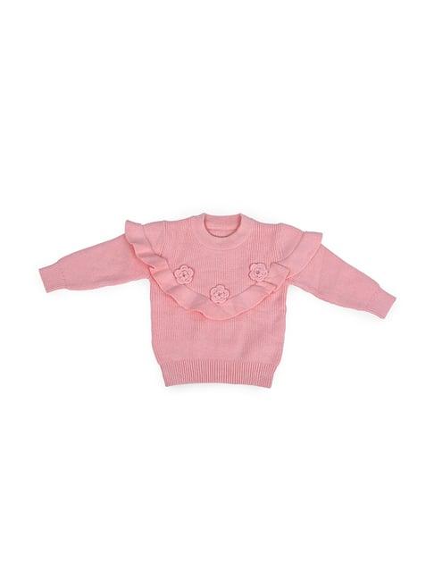 baby moo kids peach applique full sleeves sweater