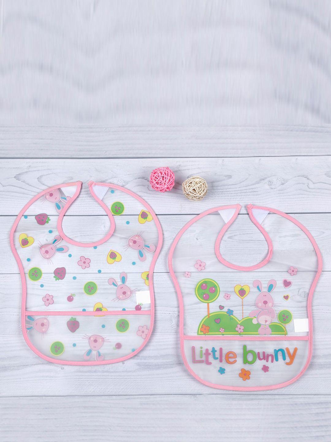 baby moo kids peach-colored printed pack of 2 bibs