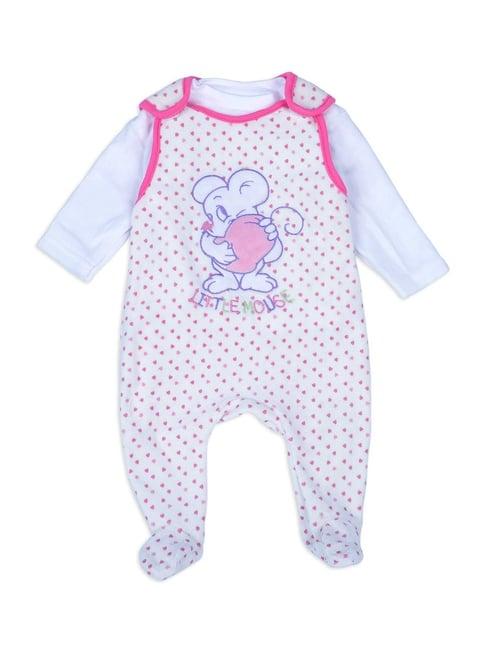 baby moo kids pink cotton printed full sleeves romper set