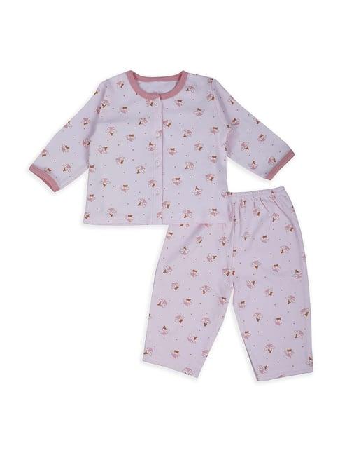 baby moo kids pink cotton printed full sleeves shirt set