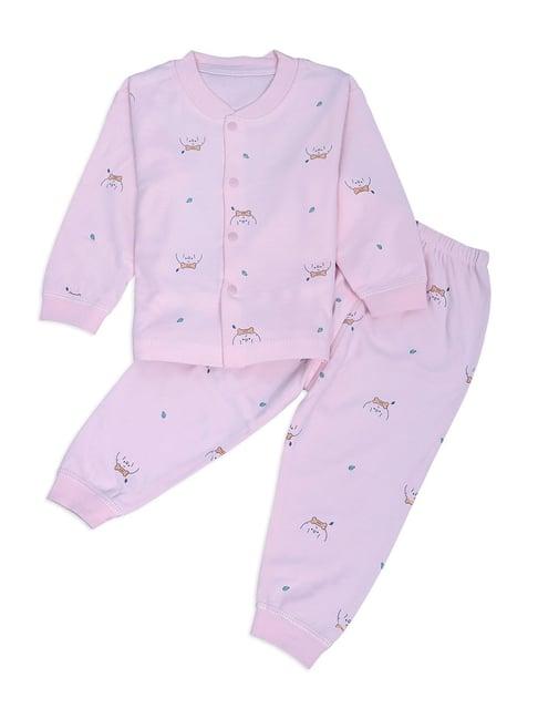 baby moo kids pink cotton printed full sleeves shirt set