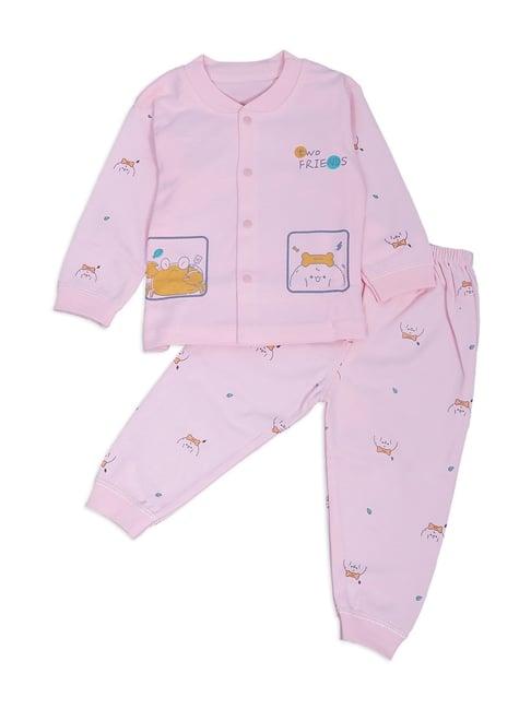 baby moo kids pink cotton printed full sleeves shirt set