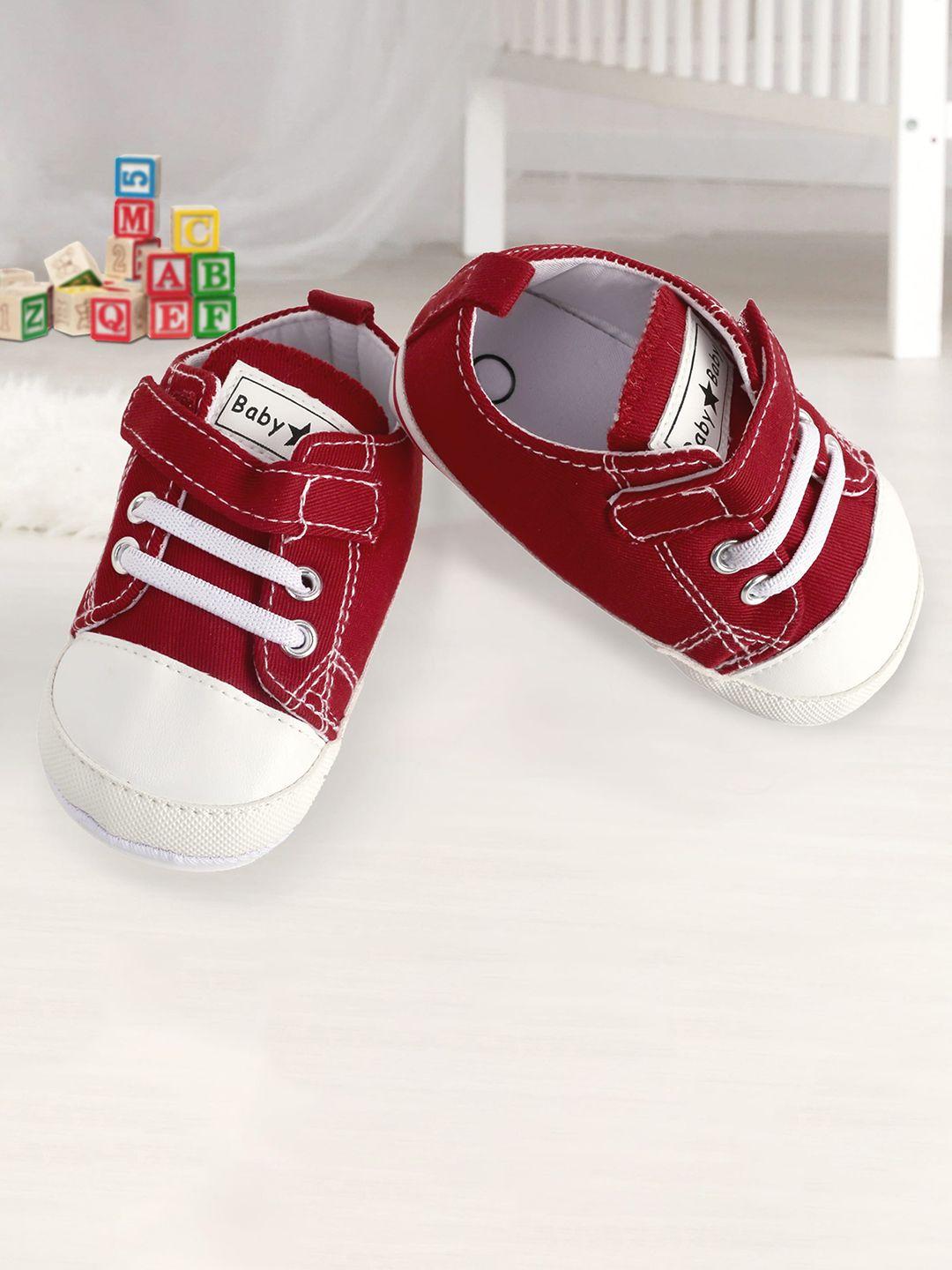 baby moo kids red and white velcro booties