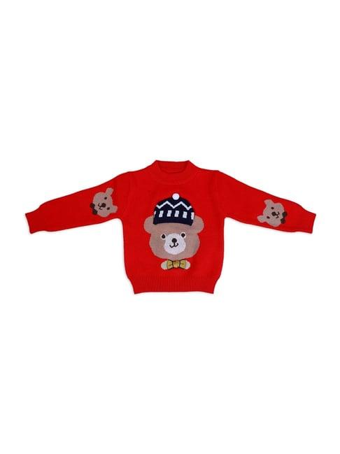 baby moo kids red applique full sleeves sweater