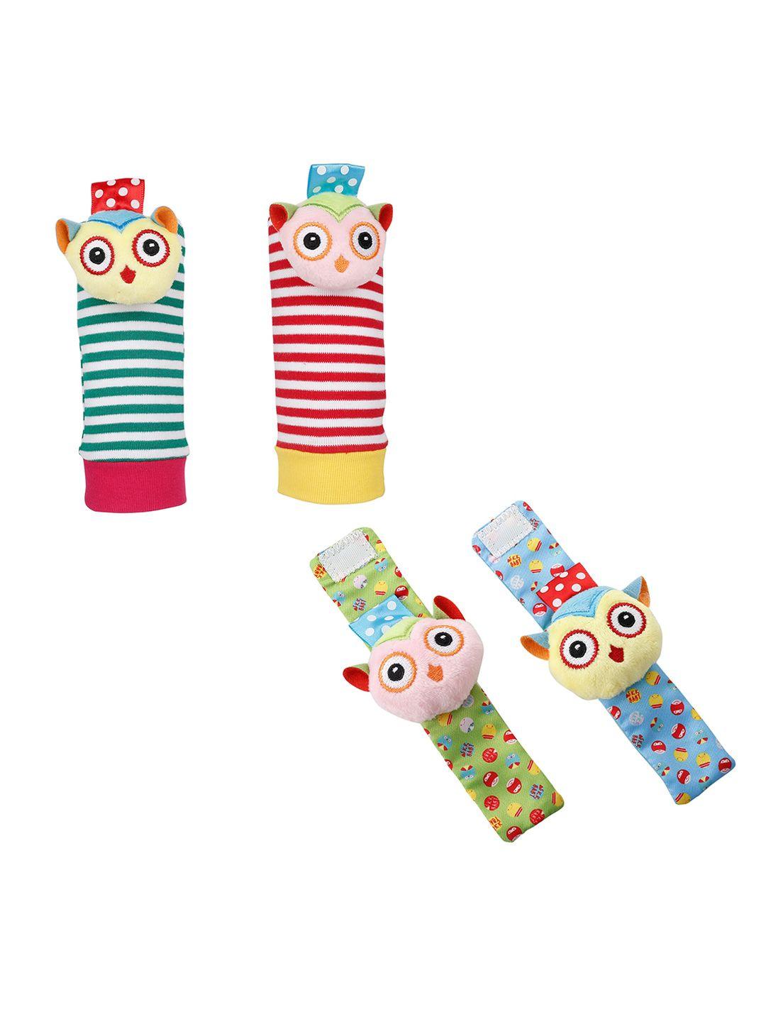 baby moo kids set of 4 patterned socks with  wrist rattle