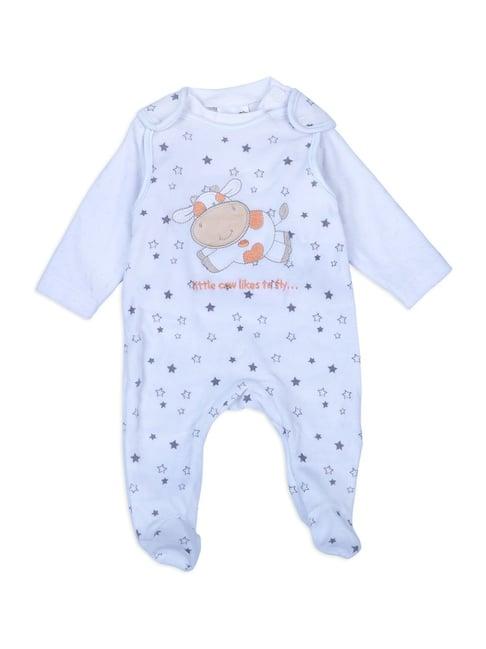 baby moo kids white cotton printed full sleeves romper set