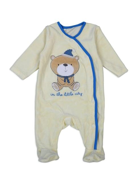 baby moo kids yellow & blue cotton applique full sleeves romper