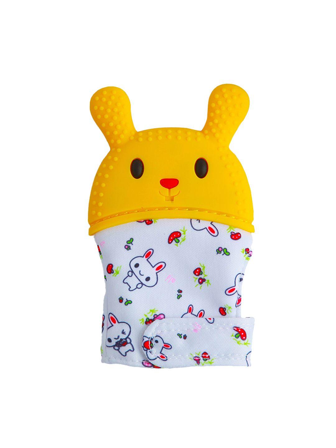 baby moo rabbits eat carrots yellow teething mitten