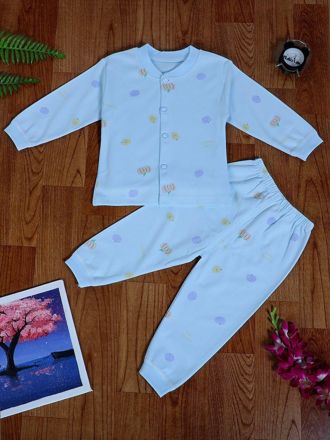 baby moo unisex kids blue & pink printed night suit