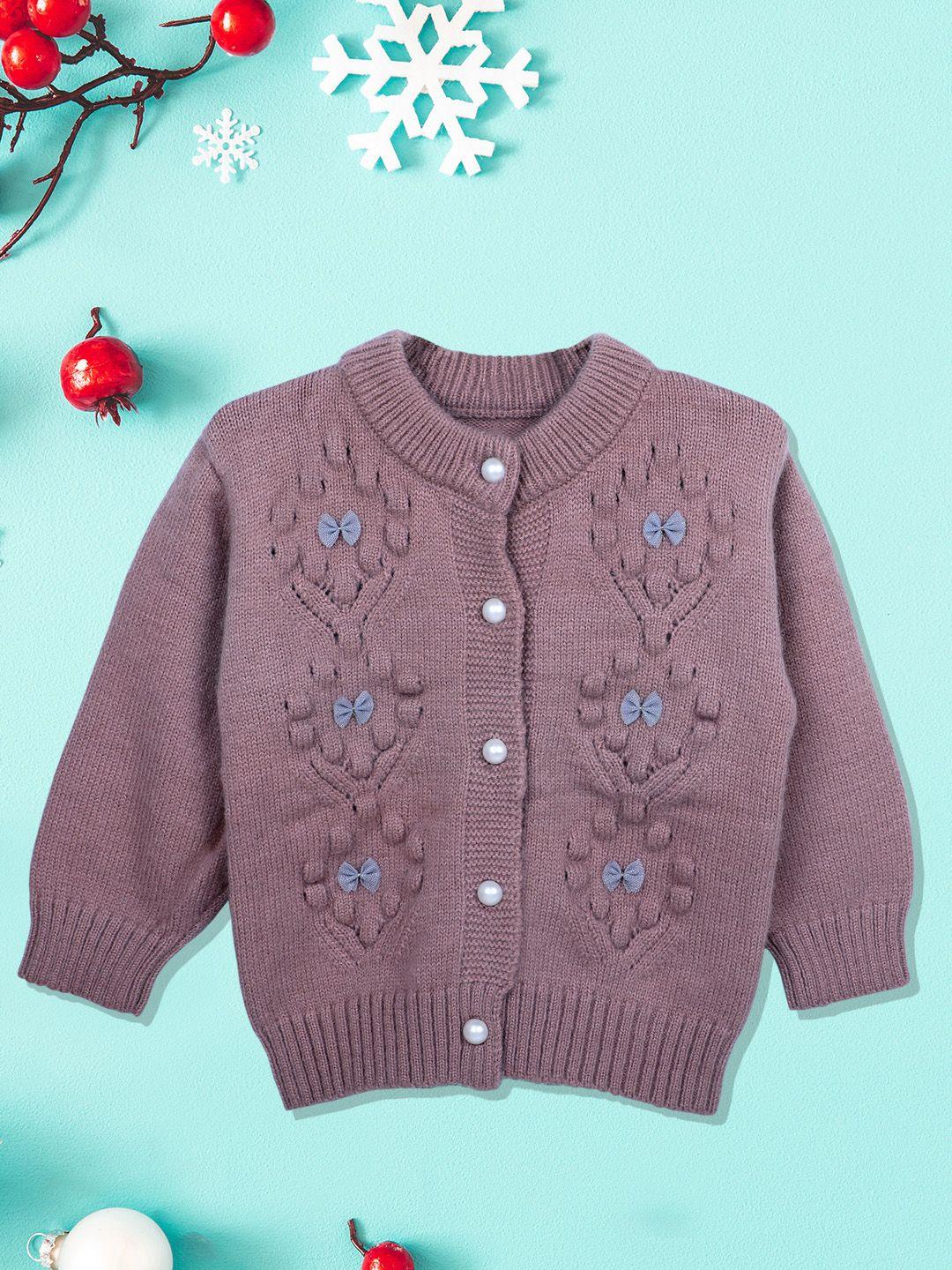 baby moo unisex kids mauve cable knit cardigan with bow detail