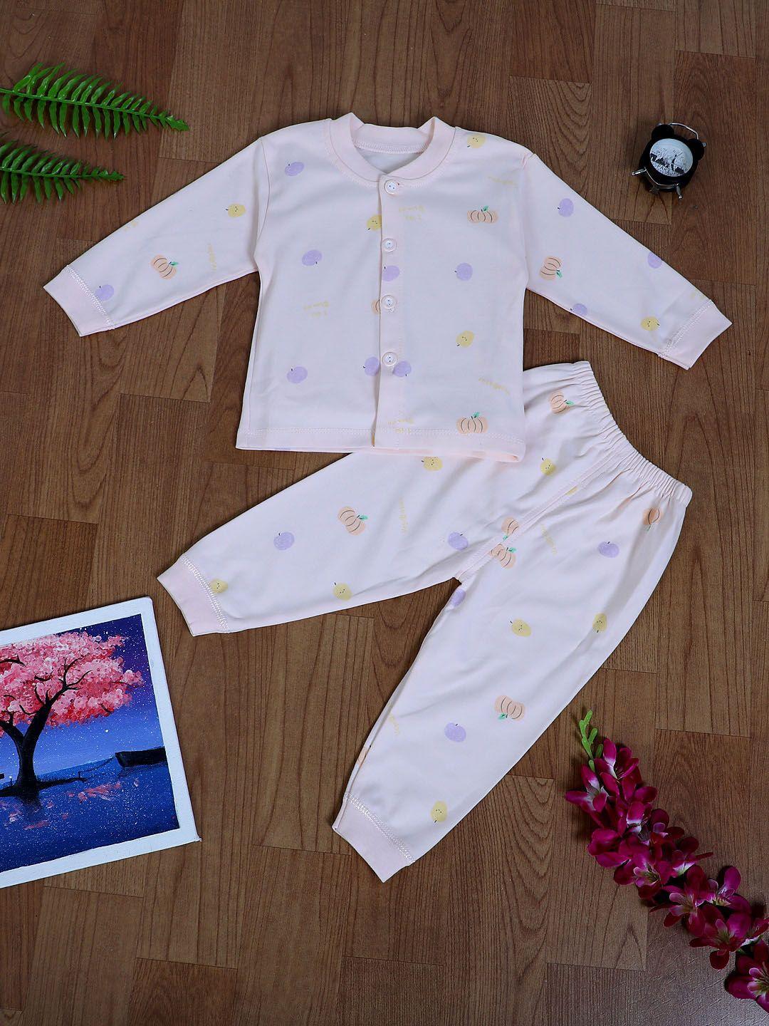 baby moo unisex kids pink & purple printed night suit
