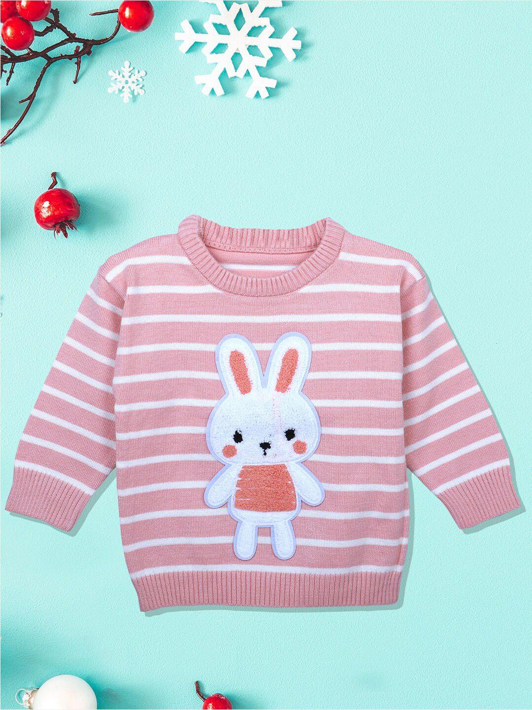 baby moo unisex kids pink & white hopping rabbit striped pullover