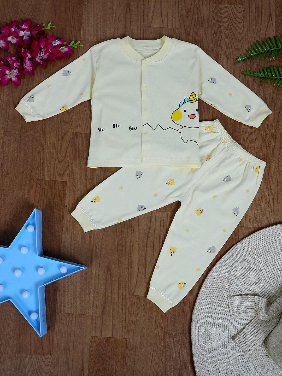 baby moo unisex kids yellow & grey printed night suit