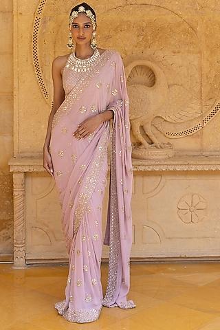 baby orchid georgette hand embroidered saree set