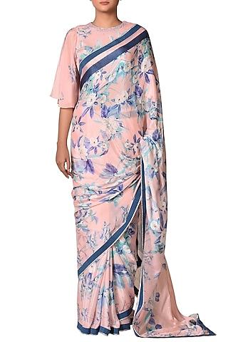baby pink & blue floral saree set