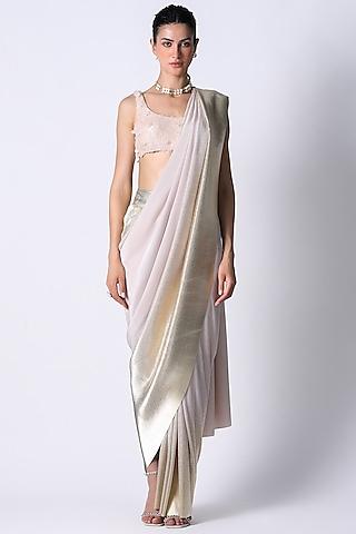 baby pink & gold ombre pleated metallic pre-draped saree set