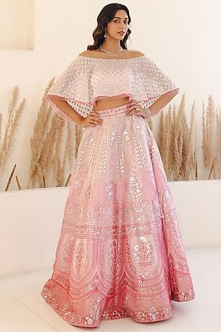 baby pink & magenta organza embroidered lehenga set