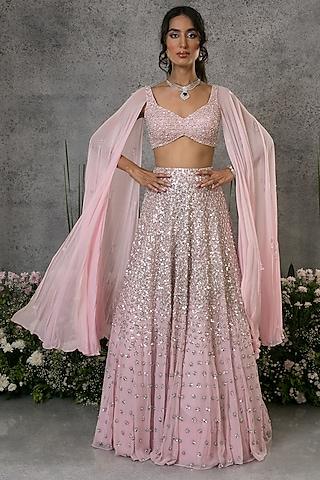 baby pink & silver georgette embroidered lehenga set