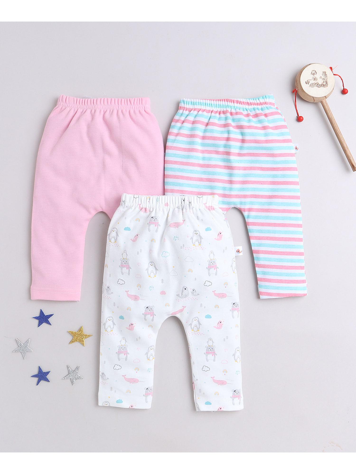 baby pink & white baby girls diaper pants (pack of 3)
