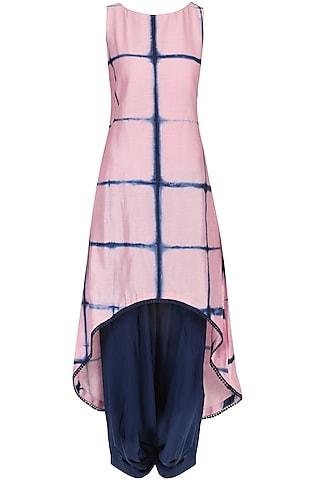 baby pink and blue shibori tunic shirt with blue dhoti pants