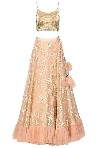 baby pink applique frill lehenga with blouse