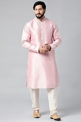 baby pink art silk mirror embroidered kurta set