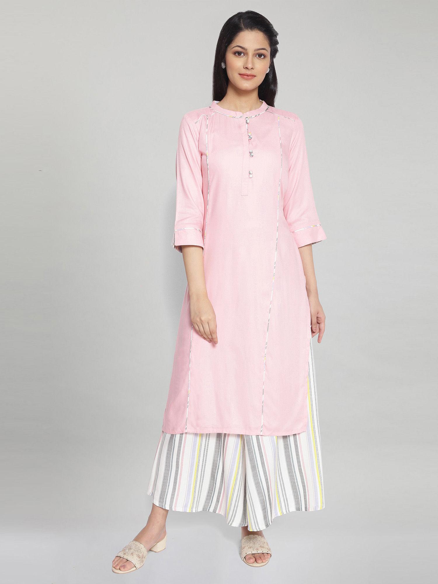 baby pink band collar kurta