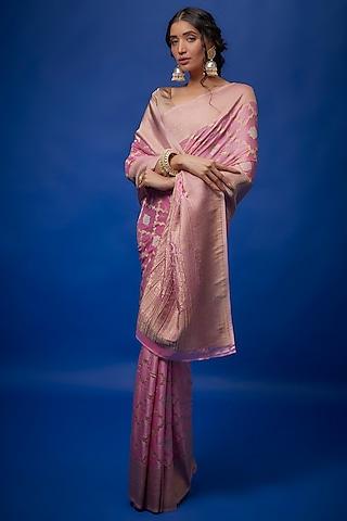 baby pink brocade banarasi saree set