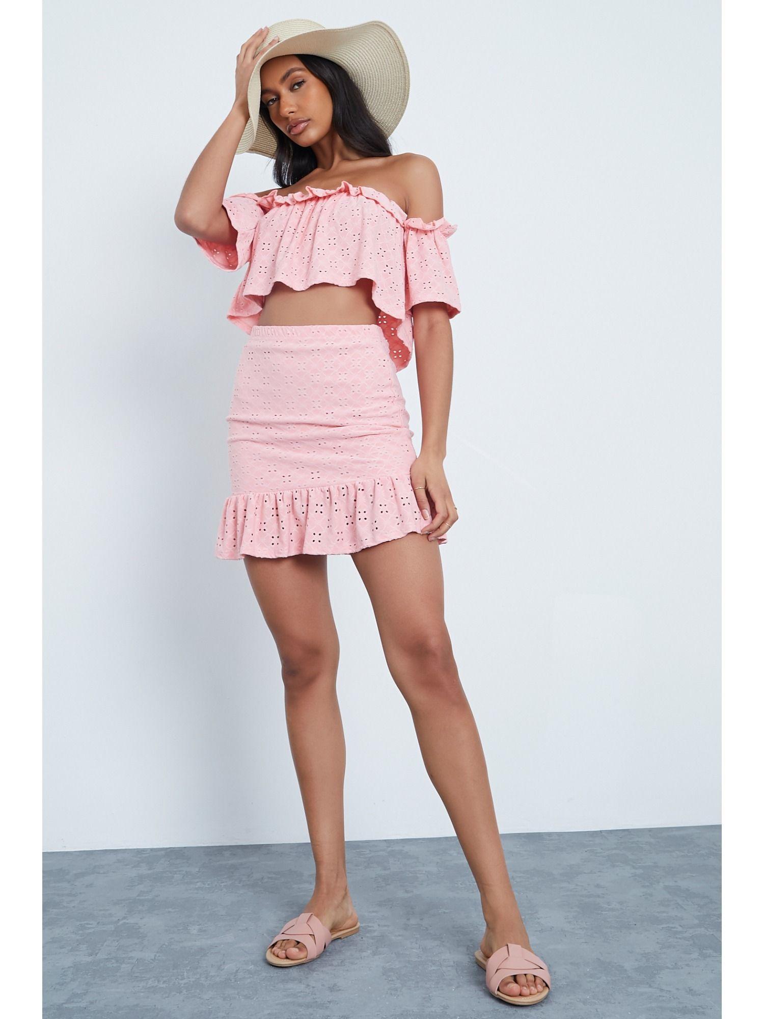 baby pink broderie anglais frill hem mini skirt