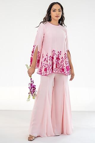 baby pink chanderi floral embroidered kurta set