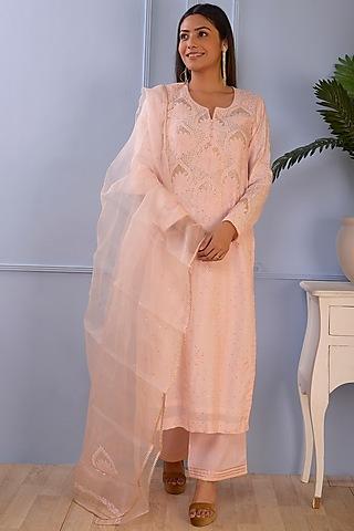 baby pink cotton silk kurta set