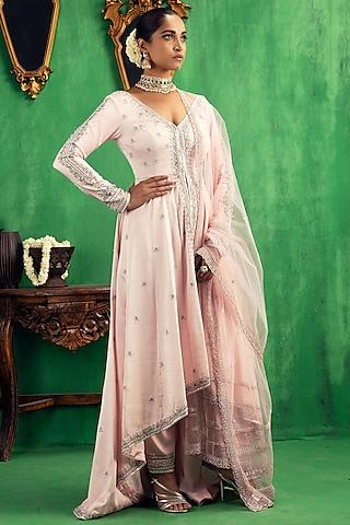 baby pink embroidered anarkali set