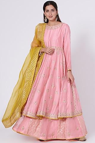 baby pink embroidered anarkali set