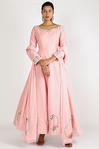 baby pink embroidered anarkali with dupatta