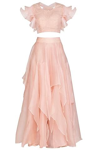 baby pink embroidered blouse with ruffled skirt