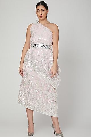 baby pink embroidered dress with belt