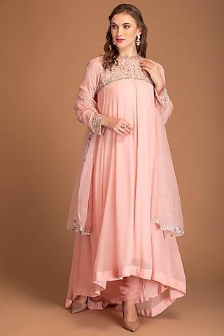 baby pink embroidered high-low anarkali set