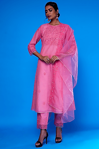 baby pink embroidered kurta set