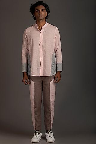 baby pink embroidered long line shirt
