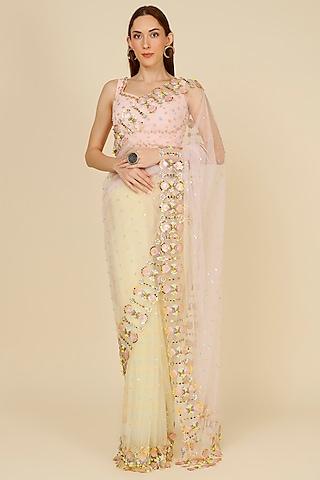 baby pink embroidered saree set