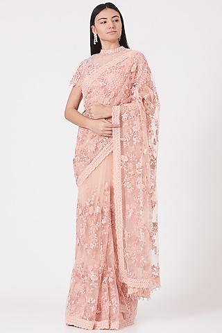 baby pink embroidered saree set