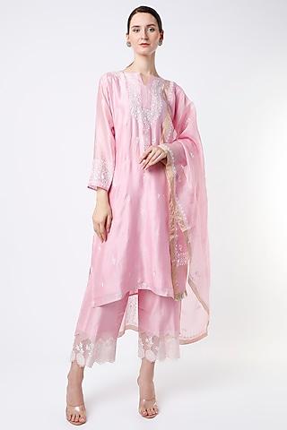 baby pink embroidered straight kurta set